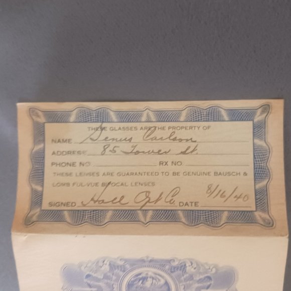 Vintage 1940 Authentic Bausch & Lomb Ful-View Bifocals With Original Paperwork - Picture 4 of 14